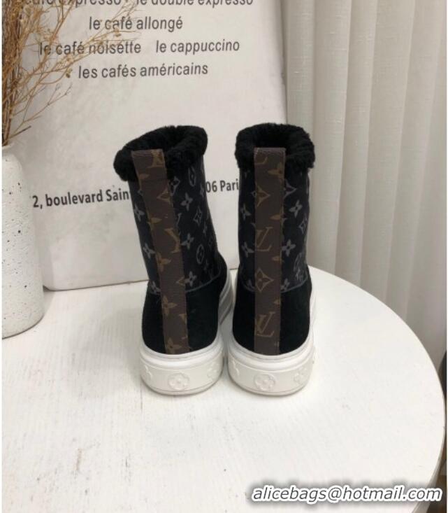 Top Grade Louis Vuitton Breezy Flat Short Boots in Black Monogram Suede 111226