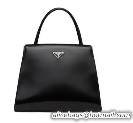 Discount Prada Brushed leather handbag 1BA321 black