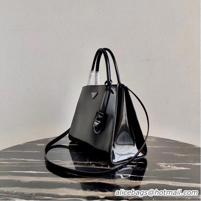 Discount Prada Brushed leather handbag 1BA321 black