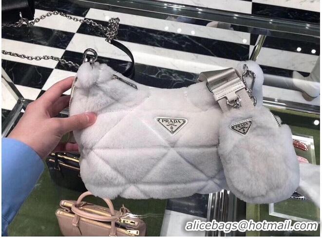 Low Cost Prada Mink hair shoulder bag 1BC151M White