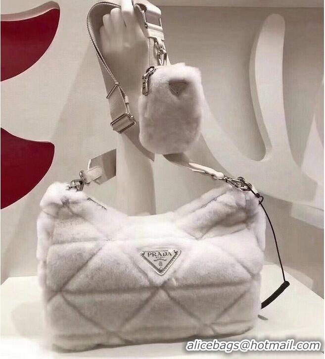 Low Cost Prada Mink hair shoulder bag 1BC151M White