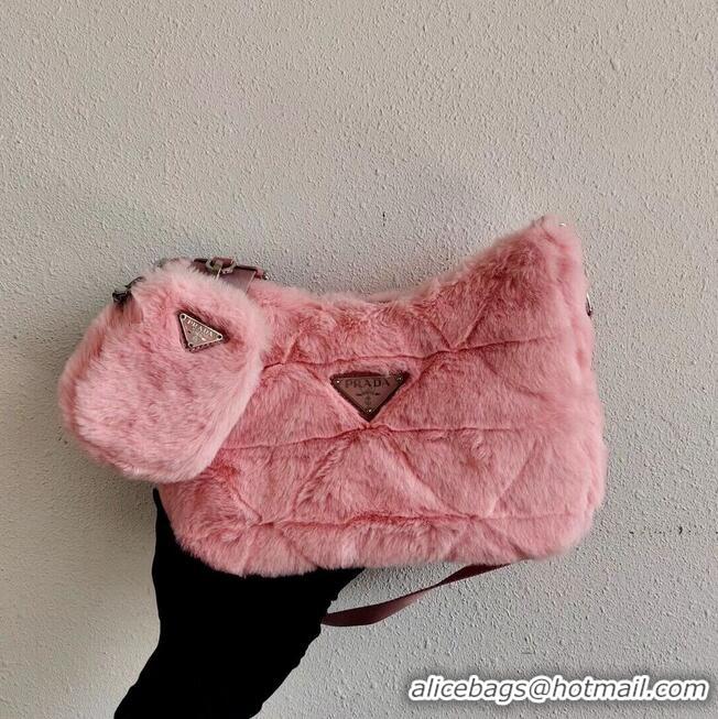 Buy Inexpensive Prada Mink hair shoulder bag 1BC151M pink