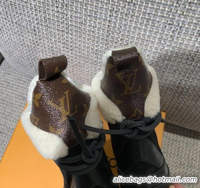 Good Product Louis Vuitton Laureate Platform Desert Boots in Calfskin and Shearling Wool 1A86WC Black