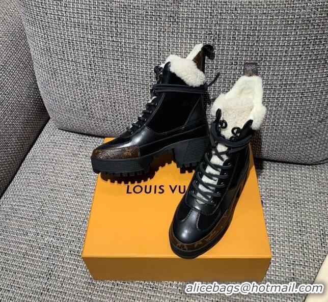 Good Product Louis Vuitton Laureate Platform Desert Boots in Calfskin and Shearling Wool 1A86WC Black