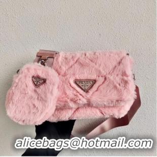 Buy Discount Prada Mink hair shoulder bag 1BC292M pink