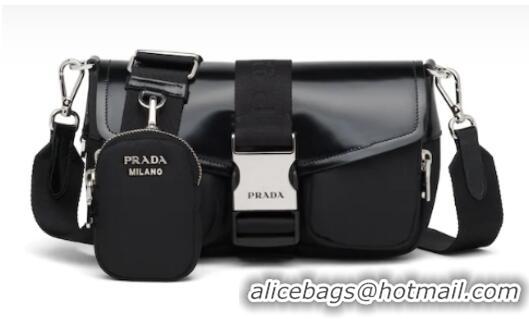 Super Quality Prada Pocket nylon and brushed leather bag 1BD295 black