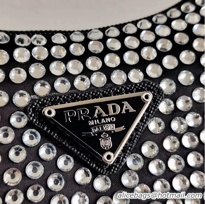 Best Price Prada Satin mini-bag with artificial crystals 1BE515Z black