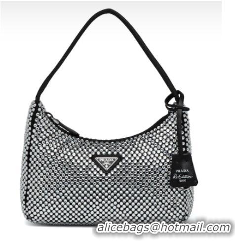 Best Price Prada Satin mini-bag with artificial crystals 1BE515Z black