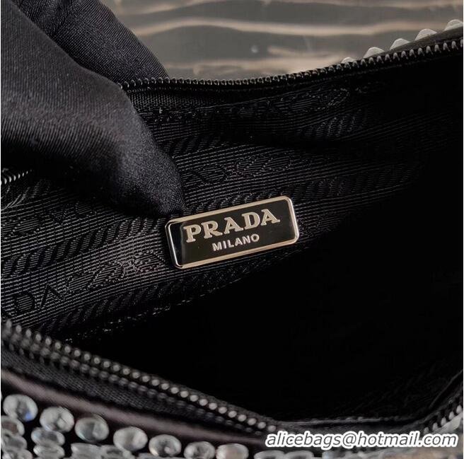 Best Price Prada Satin mini-bag with artificial crystals 1BE515Z black