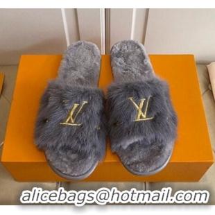 Trendy Design Louis Vuitton LV Embroidered Mink Fur Homey Mules 111246 Grey