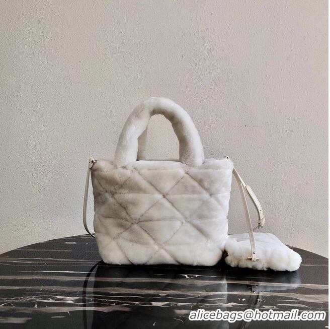 Buy Cheapest Prada Shearling tote 1BG378 White