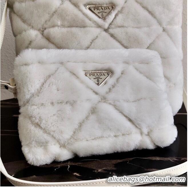 Buy Cheapest Prada Shearling tote 1BG378 White