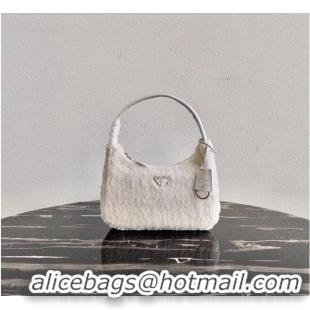 Top Inexpensive Prada Shearling tote mini-bag 1NE515 white