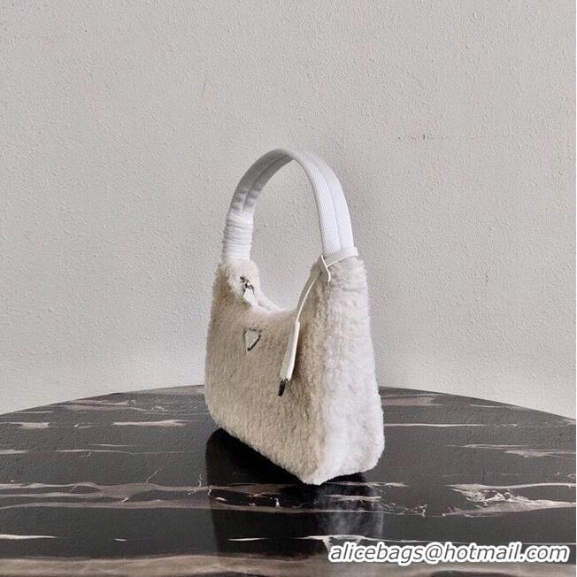 Top Inexpensive Prada Shearling tote mini-bag 1NE515 white