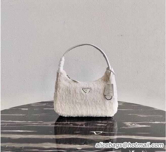 Top Inexpensive Prada Shearling tote mini-bag 1NE515 white