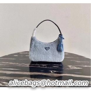 Buy Inexpensive Prada Shearling tote mini-bag 1NE515 light blue