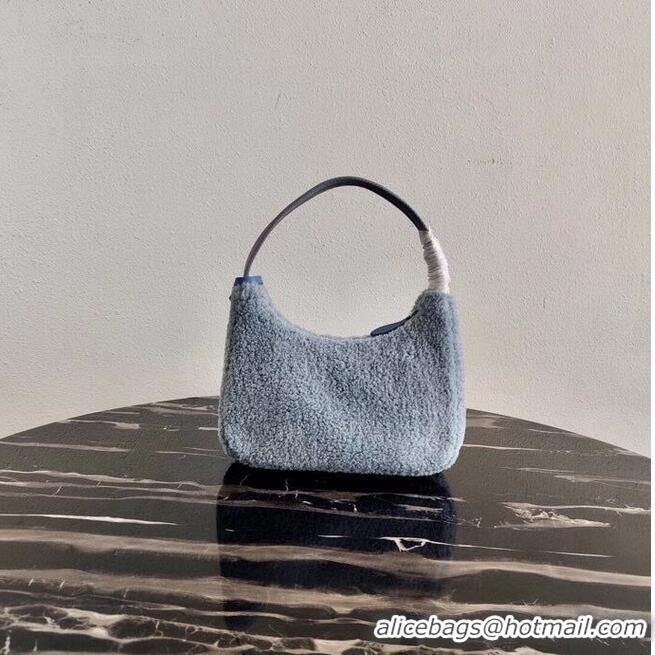 Buy Inexpensive Prada Shearling tote mini-bag 1NE515 light blue