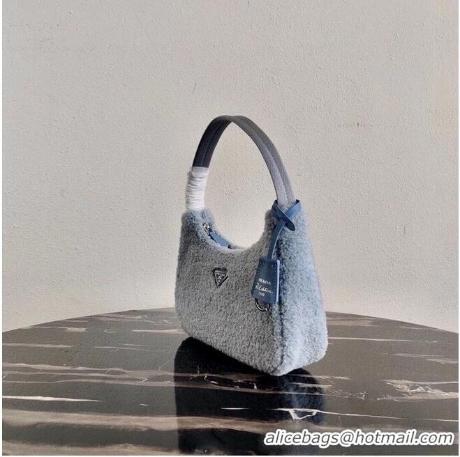 Buy Inexpensive Prada Shearling tote mini-bag 1NE515 light blue