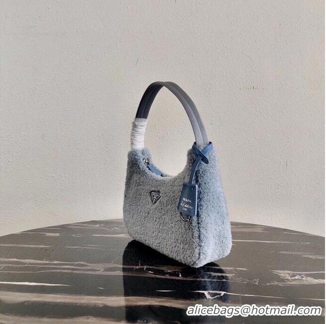 Buy Inexpensive Prada Shearling tote mini-bag 1NE515 light blue