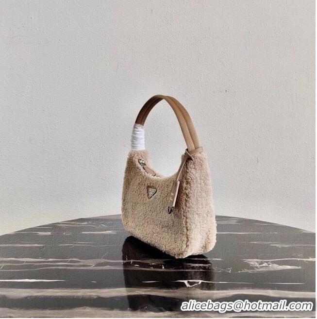 Luxury Cheap Prada Shearling tote mini-bag 1NE515 Biscuits