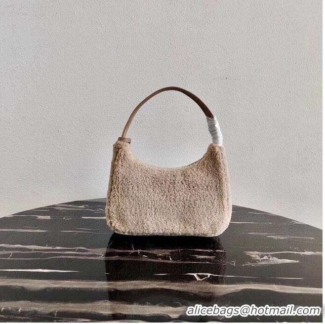 Luxury Cheap Prada Shearling tote mini-bag 1NE515 Biscuits