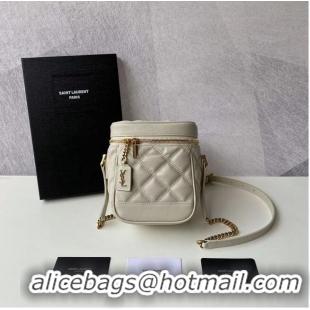 Super Quality SAINT LAURENT 80S VANITY BAG IN CARRE-QUILTED GRAIN DE POUDRE EMBOSSED LEATHER 649779 White