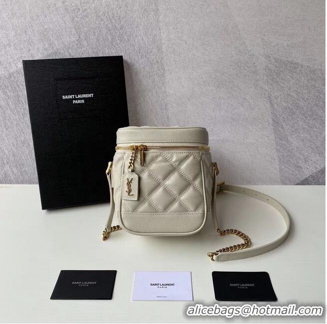 Super Quality SAINT LAURENT 80S VANITY BAG IN CARRE-QUILTED GRAIN DE POUDRE EMBOSSED LEATHER 649779 White