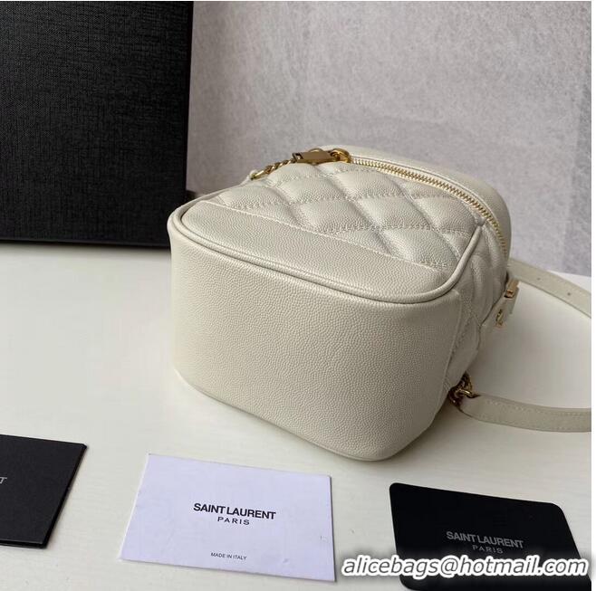 Super Quality SAINT LAURENT 80S VANITY BAG IN CARRE-QUILTED GRAIN DE POUDRE EMBOSSED LEATHER 649779 White