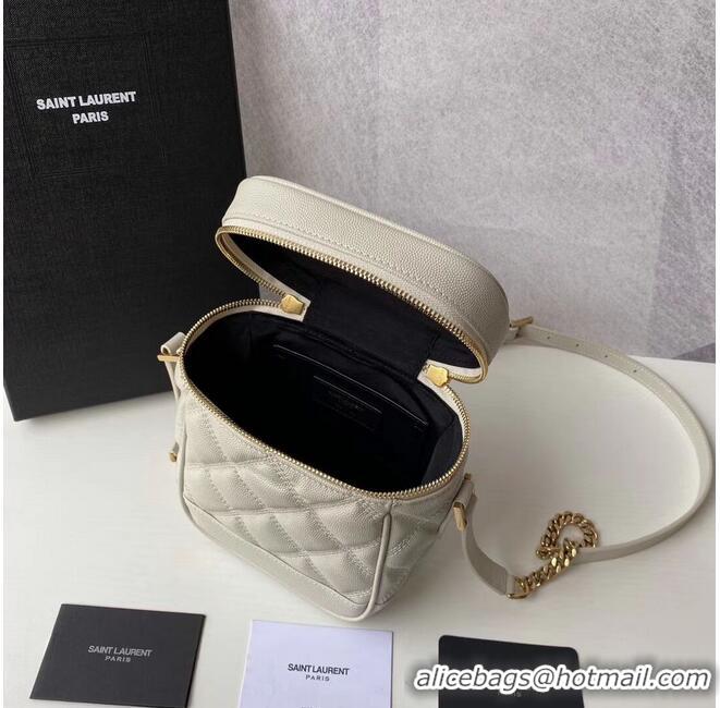 Super Quality SAINT LAURENT 80S VANITY BAG IN CARRE-QUILTED GRAIN DE POUDRE EMBOSSED LEATHER 649779 White