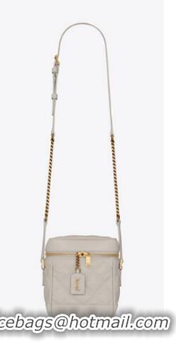 Super Quality SAINT LAURENT 80S VANITY BAG IN CARRE-QUILTED GRAIN DE POUDRE EMBOSSED LEATHER 649779 White