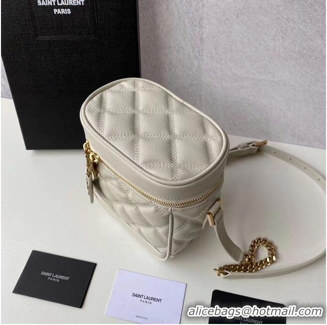 Super Quality SAINT LAURENT 80S VANITY BAG IN CARRE-QUILTED GRAIN DE POUDRE EMBOSSED LEATHER 649779 White