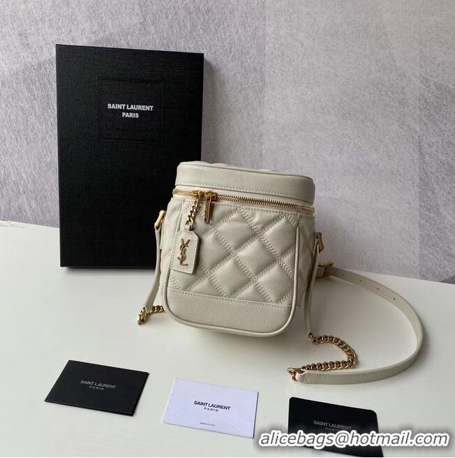 Super Quality SAINT LAURENT 80S VANITY BAG IN CARRE-QUILTED GRAIN DE POUDRE EMBOSSED LEATHER 649779 White