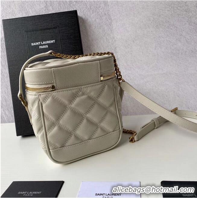 Super Quality SAINT LAURENT 80S VANITY BAG IN CARRE-QUILTED GRAIN DE POUDRE EMBOSSED LEATHER 649779 White