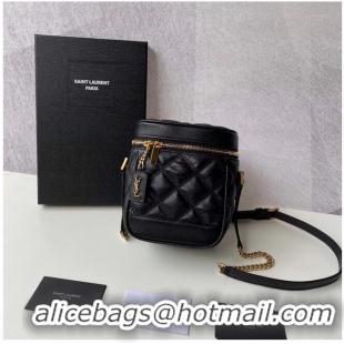 Unique Grade SAINT LAURENT 80S VANITY BAG IN CARRE-QUILTED GRAIN DE POUDRE EMBOSSED LEATHER 649779 black