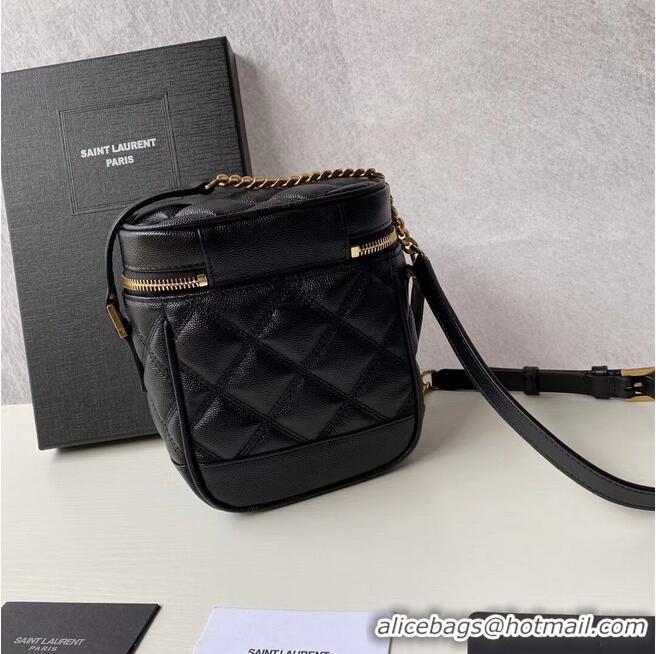 Unique Grade SAINT LAURENT 80S VANITY BAG IN CARRE-QUILTED GRAIN DE POUDRE EMBOSSED LEATHER 649779 black