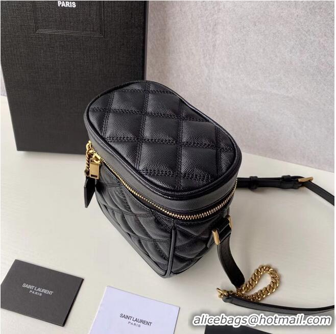 Unique Grade SAINT LAURENT 80S VANITY BAG IN CARRE-QUILTED GRAIN DE POUDRE EMBOSSED LEATHER 649779 black