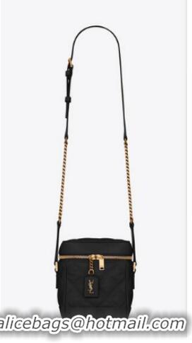 Unique Grade SAINT LAURENT 80S VANITY BAG IN CARRE-QUILTED GRAIN DE POUDRE EMBOSSED LEATHER 649779 black