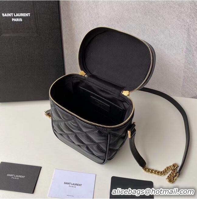 Unique Grade SAINT LAURENT 80S VANITY BAG IN CARRE-QUILTED GRAIN DE POUDRE EMBOSSED LEATHER 649779 black