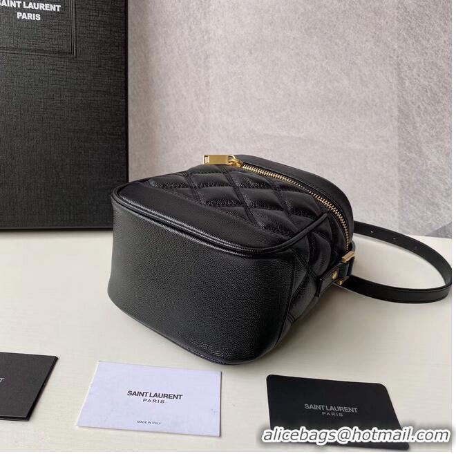 Unique Grade SAINT LAURENT 80S VANITY BAG IN CARRE-QUILTED GRAIN DE POUDRE EMBOSSED LEATHER 649779 black