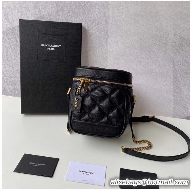 Unique Grade SAINT LAURENT 80S VANITY BAG IN CARRE-QUILTED GRAIN DE POUDRE EMBOSSED LEATHER 649779 black