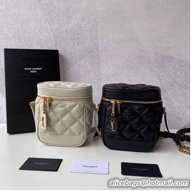 Unique Grade SAINT LAURENT 80S VANITY BAG IN CARRE-QUILTED GRAIN DE POUDRE EMBOSSED LEATHER 649779 black