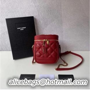 Unique Style SAINT LAURENT 80S VANITY BAG IN CARRE-QUILTED GRAIN DE POUDRE EMBOSSED LEATHER 649779 red