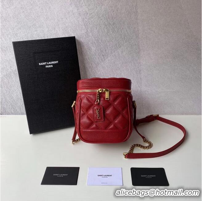 Unique Style SAINT LAURENT 80S VANITY BAG IN CARRE-QUILTED GRAIN DE POUDRE EMBOSSED LEATHER 649779 red