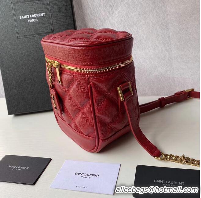 Unique Style SAINT LAURENT 80S VANITY BAG IN CARRE-QUILTED GRAIN DE POUDRE EMBOSSED LEATHER 649779 red