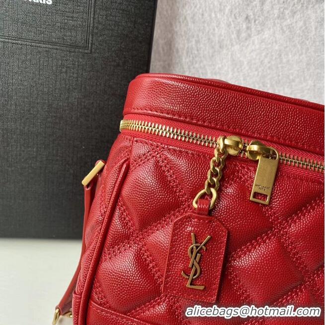 Unique Style SAINT LAURENT 80S VANITY BAG IN CARRE-QUILTED GRAIN DE POUDRE EMBOSSED LEATHER 649779 red