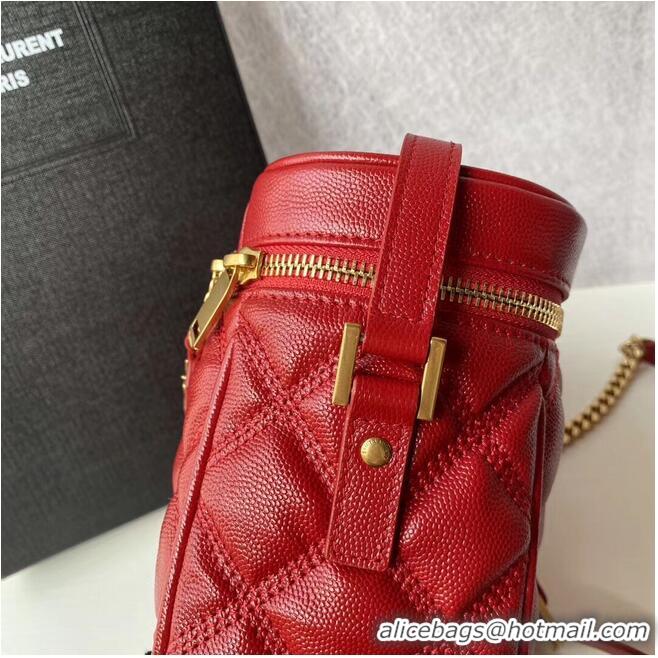 Unique Style SAINT LAURENT 80S VANITY BAG IN CARRE-QUILTED GRAIN DE POUDRE EMBOSSED LEATHER 649779 red