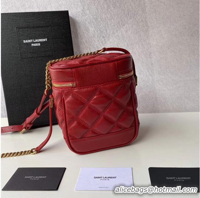 Unique Style SAINT LAURENT 80S VANITY BAG IN CARRE-QUILTED GRAIN DE POUDRE EMBOSSED LEATHER 649779 red