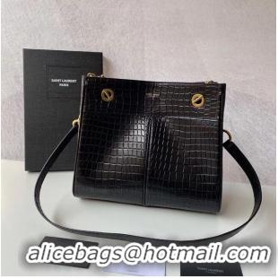 Luxury Cheap SAINT LAURENT CASSANDRA IN CROCODILE-EMBOSSED SHINY LEATHER Y862028 black