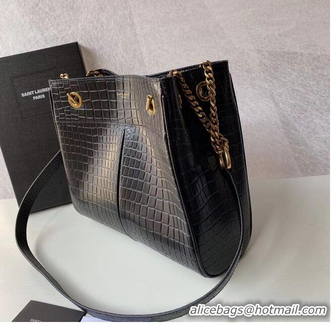 Luxury Cheap SAINT LAURENT CASSANDRA IN CROCODILE-EMBOSSED SHINY LEATHER Y862028 black