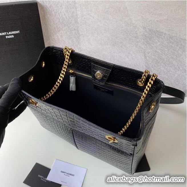 Luxury Cheap SAINT LAURENT CASSANDRA IN CROCODILE-EMBOSSED SHINY LEATHER Y862028 black